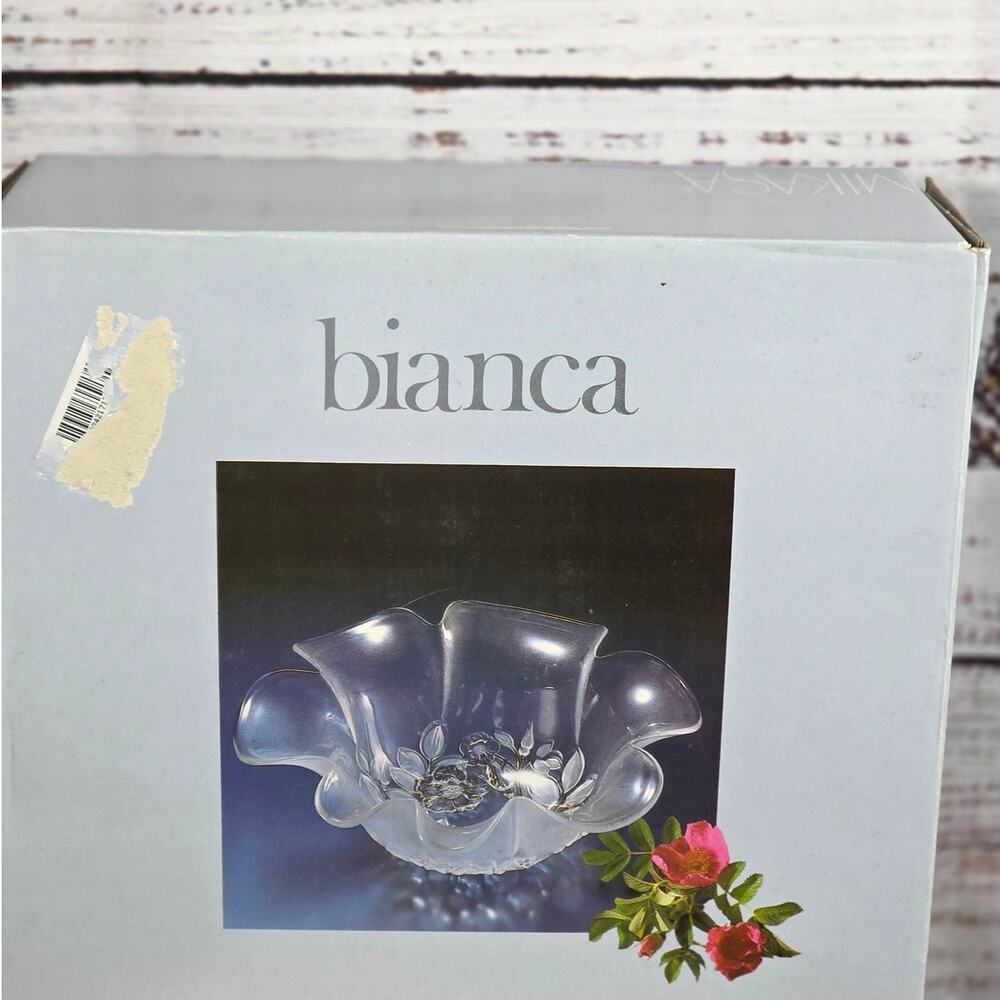 VTG Walther-Glass Bianca Frosted Floral Serving Pedestal Bowl in Original Box